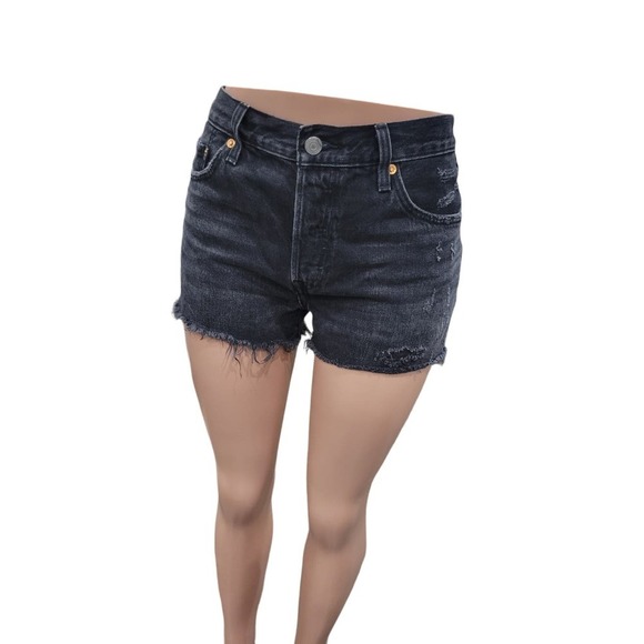 Levi's 501 Women's Cut Off Distressed Button Fly Black Denim Shorts Size 29 - Picture 5 of 14